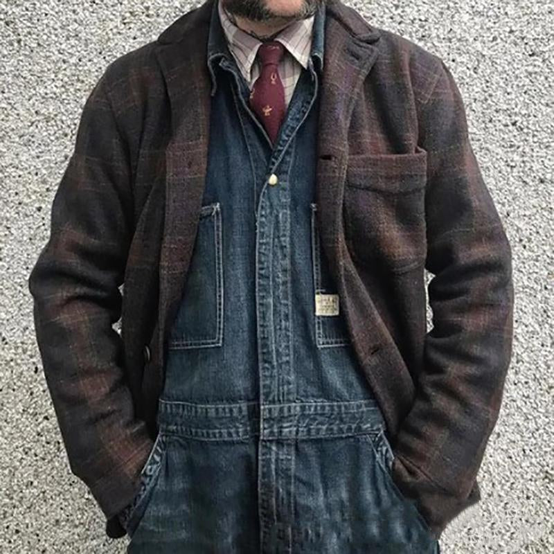 【Expédition 24 heures】Veste ample à carreaux rétro pour homme 84918520X