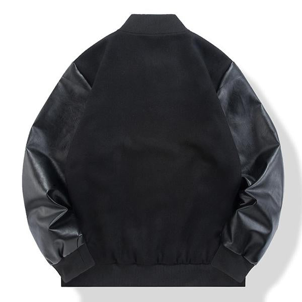 Men's Wool Leather Panel Casual Baseball Jacket 08101399M