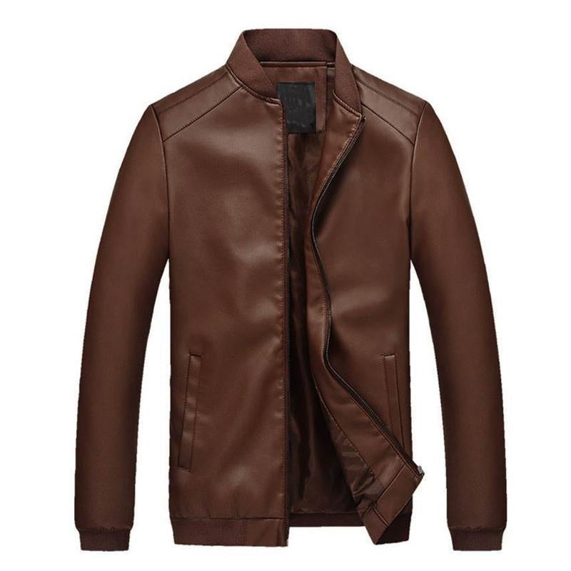 Men's Zipper Stand Collar Leather Jacket 50596788X