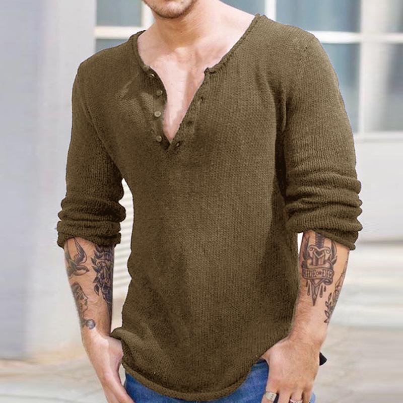 Suéter de manga larga con cuello en V y color liso para hombre 70257064Y