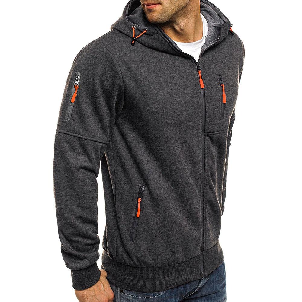 Herre fritidsjakke i bomullsblanding med glidelås, hette Slim Fit sportsjakke 87031331