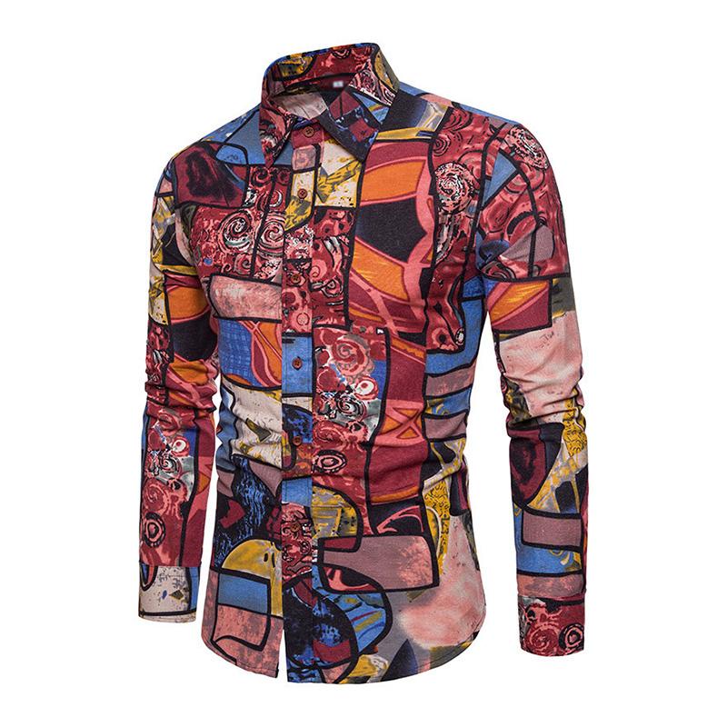 Camicia a maniche lunghe slim con stampa etnica vintage da uomo 52004520M