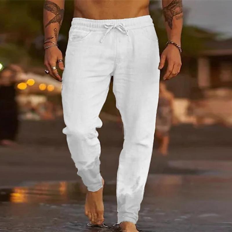Pantalon de plage ample décontracté à taille élastique avec cordon de serrage de couleur unie pour hommes 31939183M
