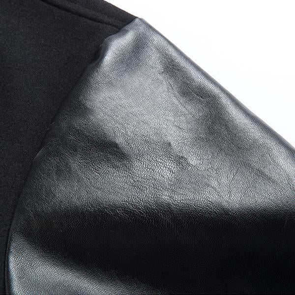 Men's Wool Leather Panel Casual Baseball Jacket 08101399M