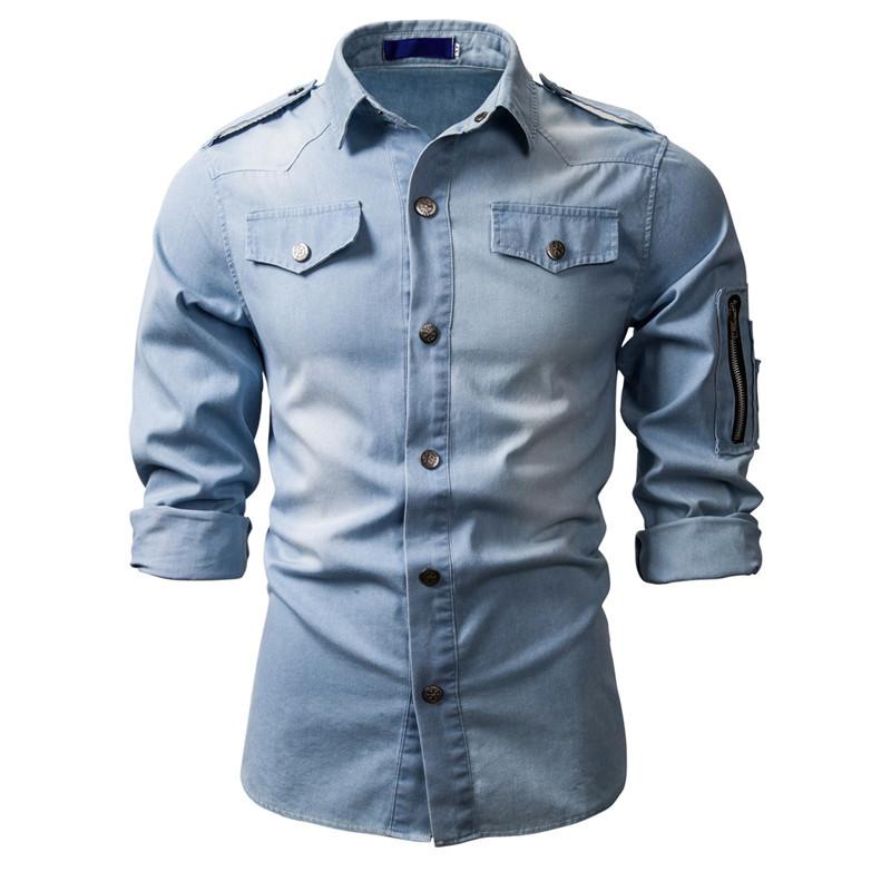 Camisa de manga larga de mezclilla lavada para hombre 38818803X