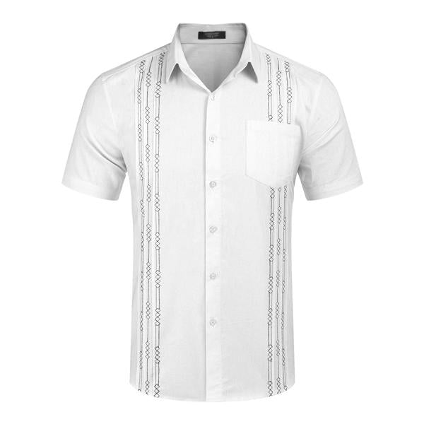 Chemise d'été à manches courtes brodée en lin pour hommes 57349423X
