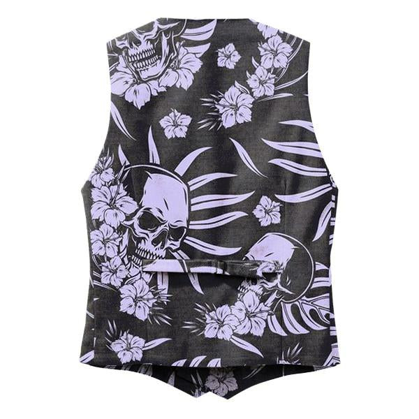 Herren Weste mit V-Ausschnitt, Totenkopf-Muster und Blumenmuster, zweireihig, 46658425M