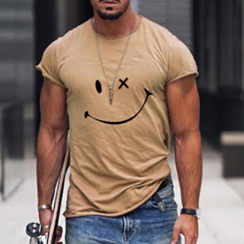Camiseta de manga corta con cuello redondo y estampado de sonrisas vintage para hombre 23719330Y