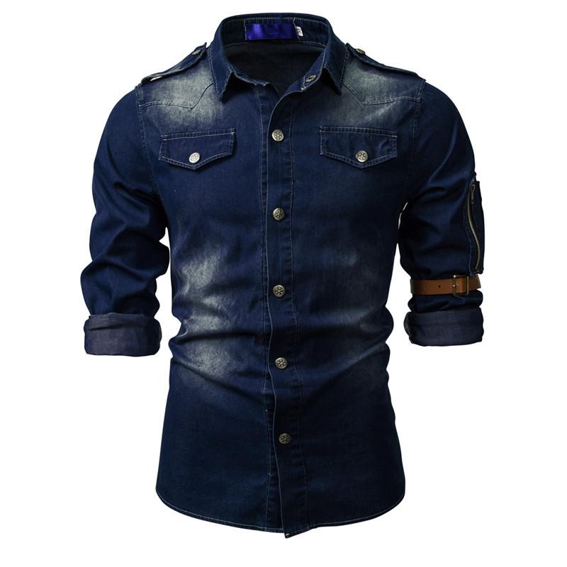 Camisa de manga larga de mezclilla lavada para hombre 38818803X