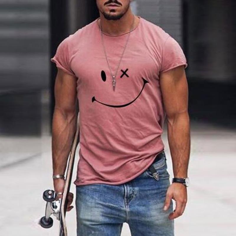 Camiseta de manga corta con cuello redondo y estampado de sonrisas vintage para hombre 23719330Y