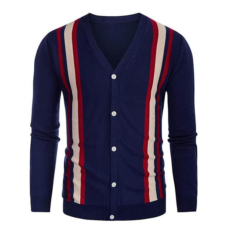 Pull cardigan rayé en tricot à boutonnage simple pour homme 08477989X