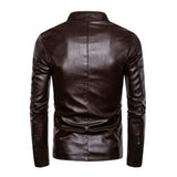 Men's Casual Motorcycle Stand Collar Leather Jacket 94684881M