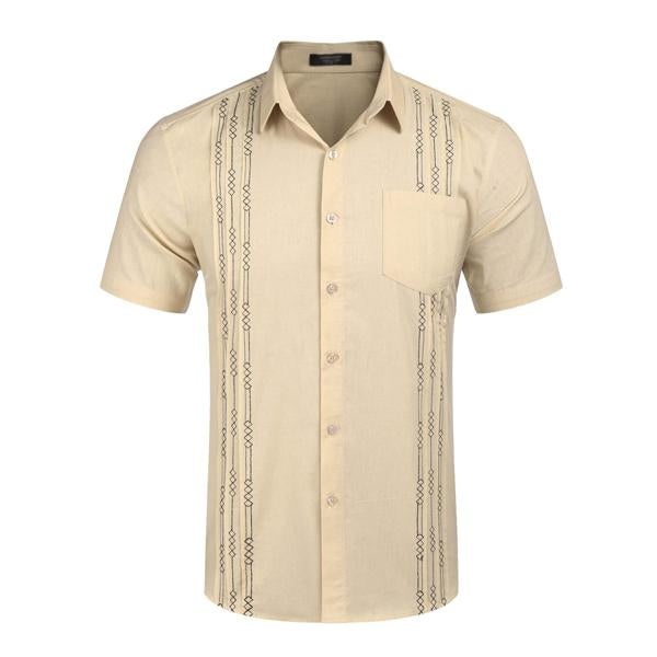Camicia estiva da uomo in lino ricamata a maniche corte 57349423X