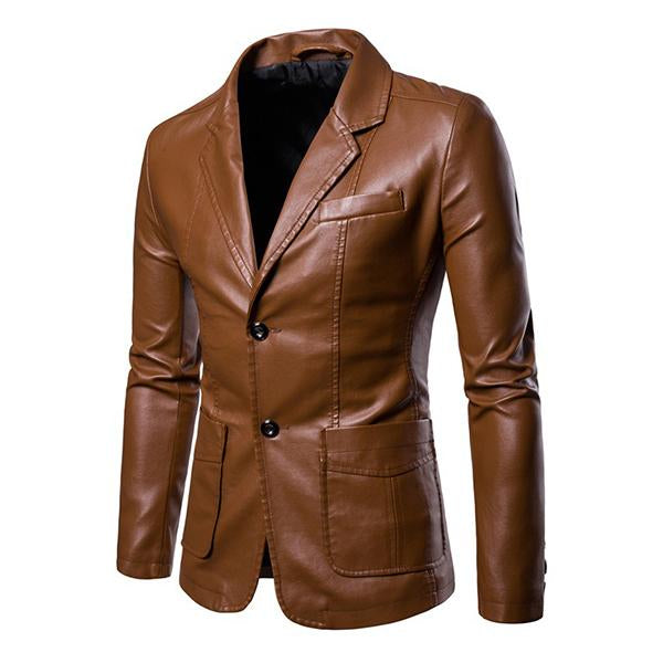 Herren-Vintage-Blazer aus Leder mit zwei Knöpfen 32344449M