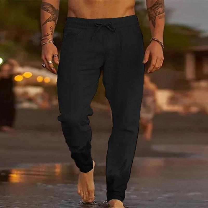 Pantalon de plage ample décontracté à taille élastique avec cordon de serrage de couleur unie pour hommes 31939183M