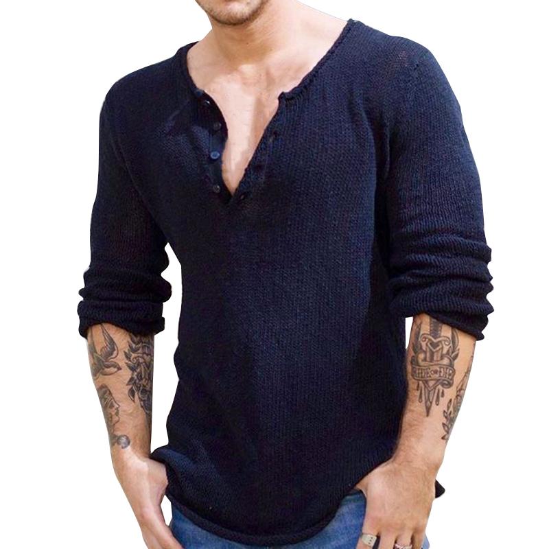 Suéter de manga larga con cuello en V y color liso para hombre 70257064Y