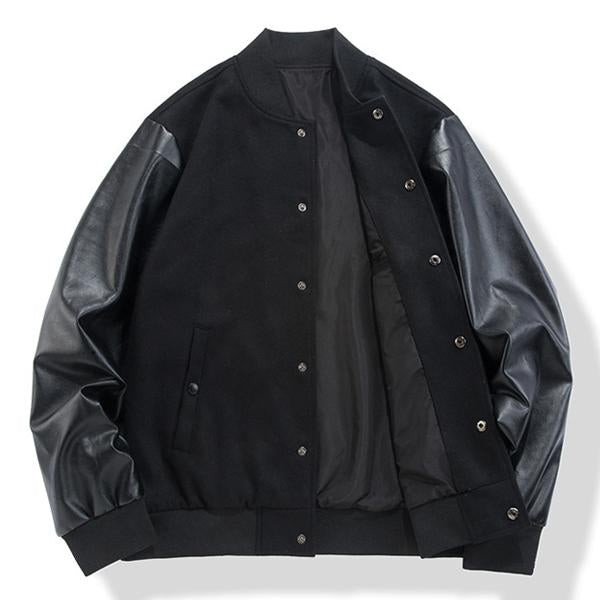Men's Wool Leather Panel Casual Baseball Jacket 08101399M