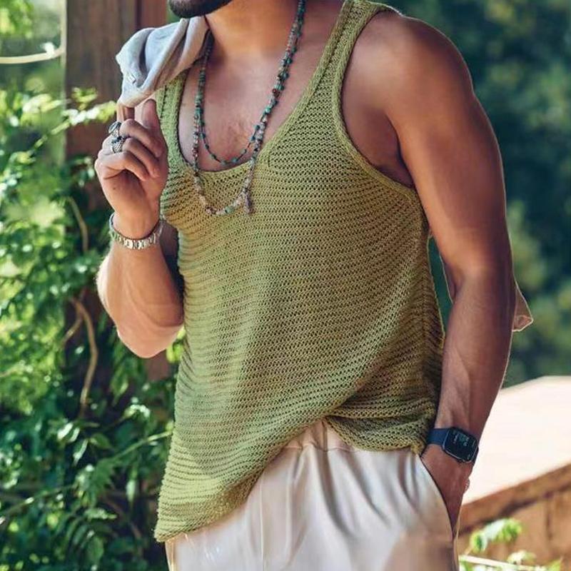 Camiseta sin mangas de punto de color liso informal para hombre 55936533Y