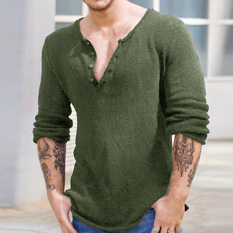 Suéter de manga larga con cuello en V y color liso para hombre 70257064Y