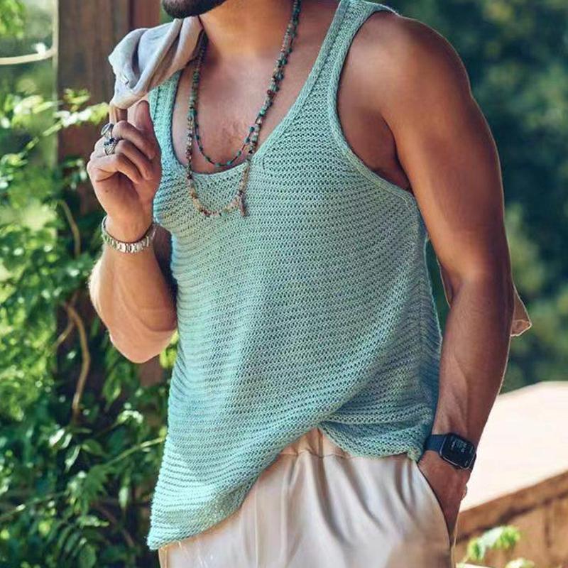 Camiseta sin mangas de punto de color liso informal para hombre 55936533Y