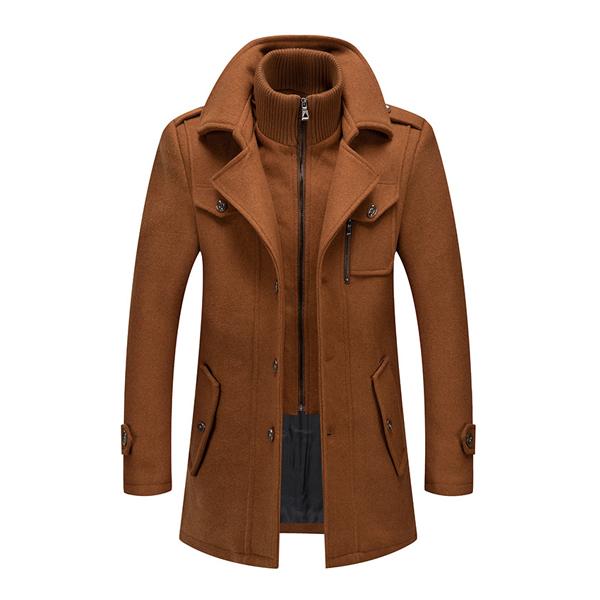 Herren Retro Doppelkragen Wollmantel 52685926X