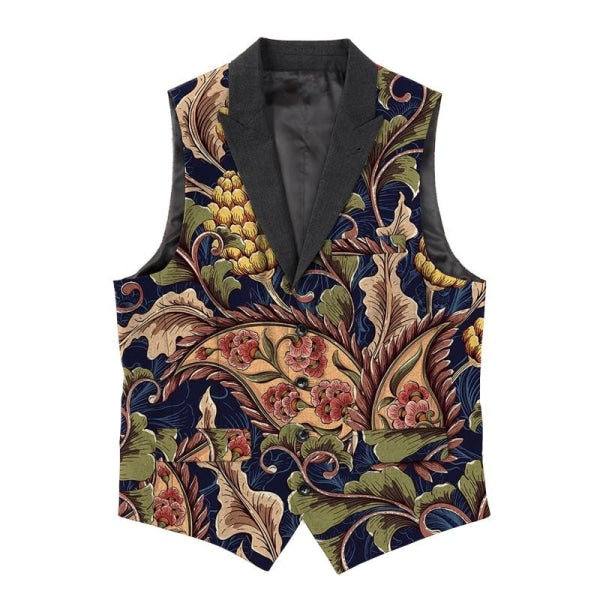 Mens Vintage Floral Print Lapel Vest 87973428X A / Black S Vests