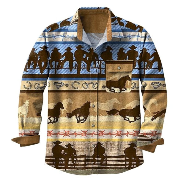 Mens Western Denim Print Lapel Shirt 16031423X Shirtsa / Light Blue S Shirts & Tops