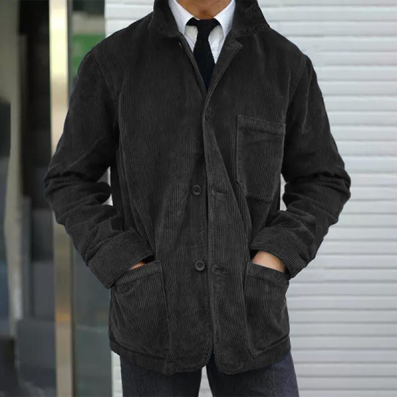 Men's Solid Color Multi-pocket Corduroy Coat 75641462Z