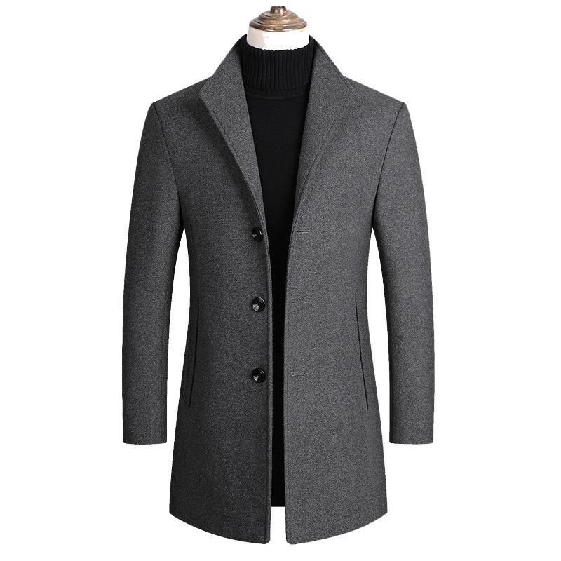 Men's Lapel Single Breasted Woolen Coat 30371092Z