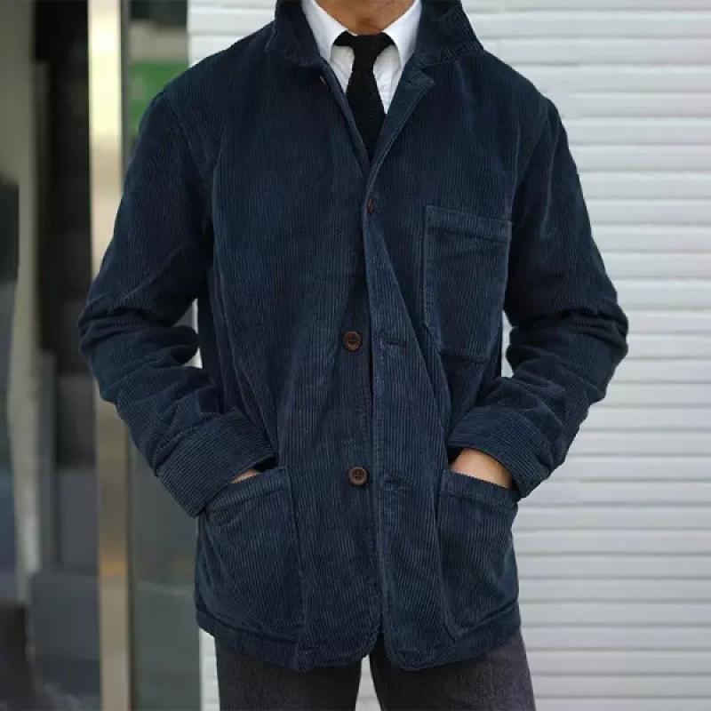Cappotto in velluto a coste multitasche tinta unita da uomo 75641462Z