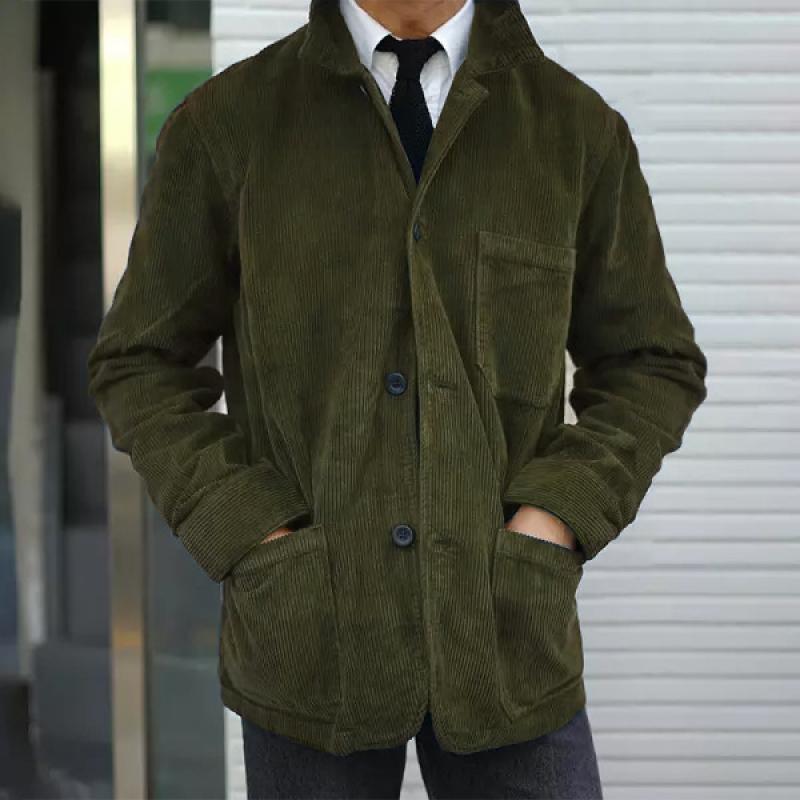 Men's Solid Color Multi-pocket Corduroy Coat 75641462Z