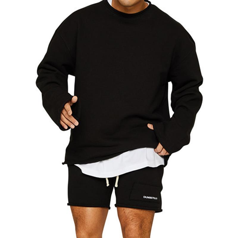 Conjunto de sudadera y pantalones cortos sueltos de color liso a la moda para hombre 47733694Z