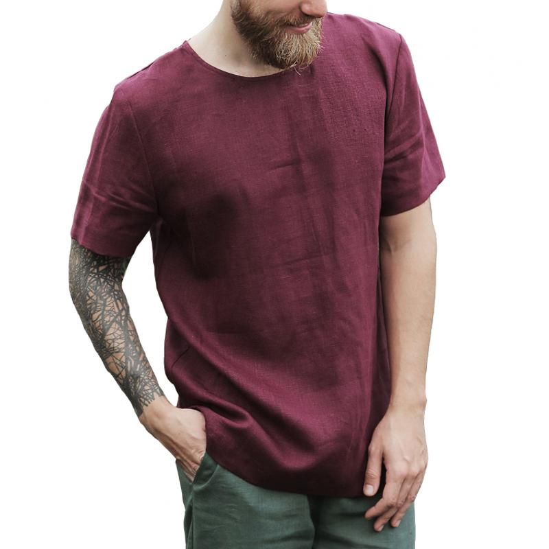 Camiseta de lino y algodón con cuello redondo para hombre 00643051Z