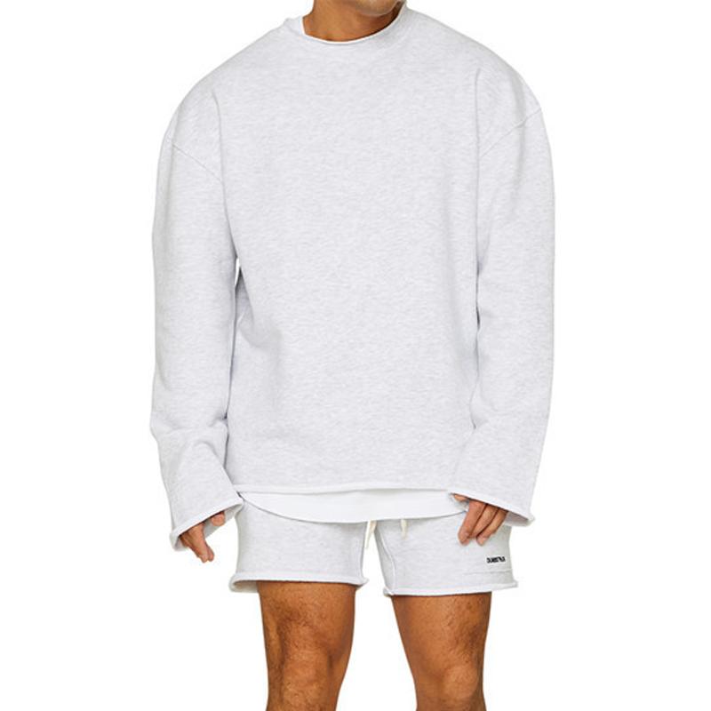 Conjunto de sudadera y pantalones cortos sueltos de color liso a la moda para hombre 47733694Z