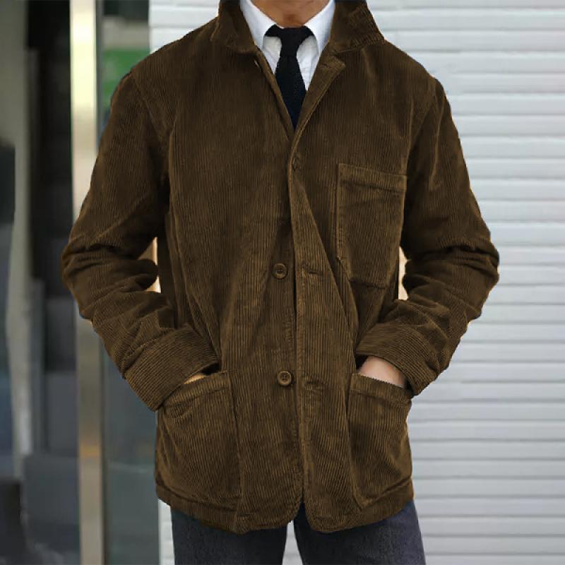 Men's Solid Color Multi-pocket Corduroy Coat 75641462Z