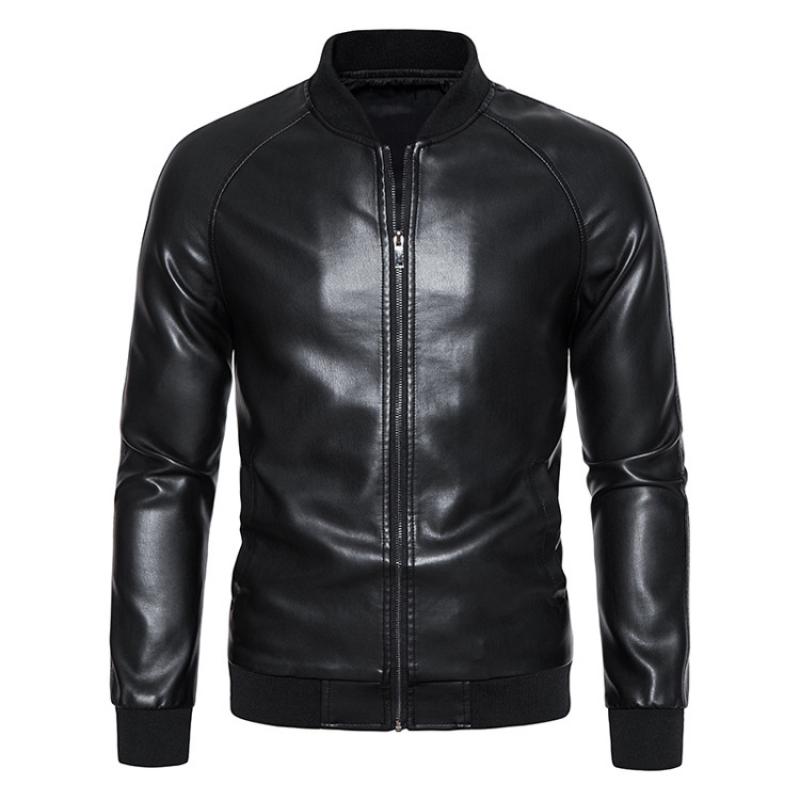Men's Vintage Stand Collar Moto Leather Jacket 45421408M