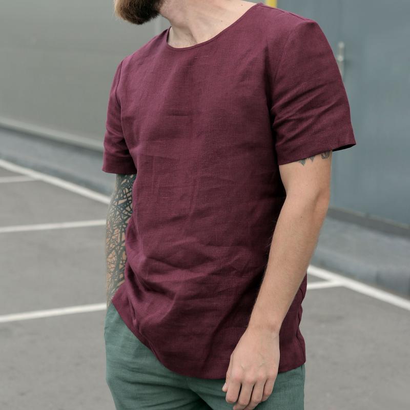 Camiseta de lino y algodón con cuello redondo para hombre 00643051Z