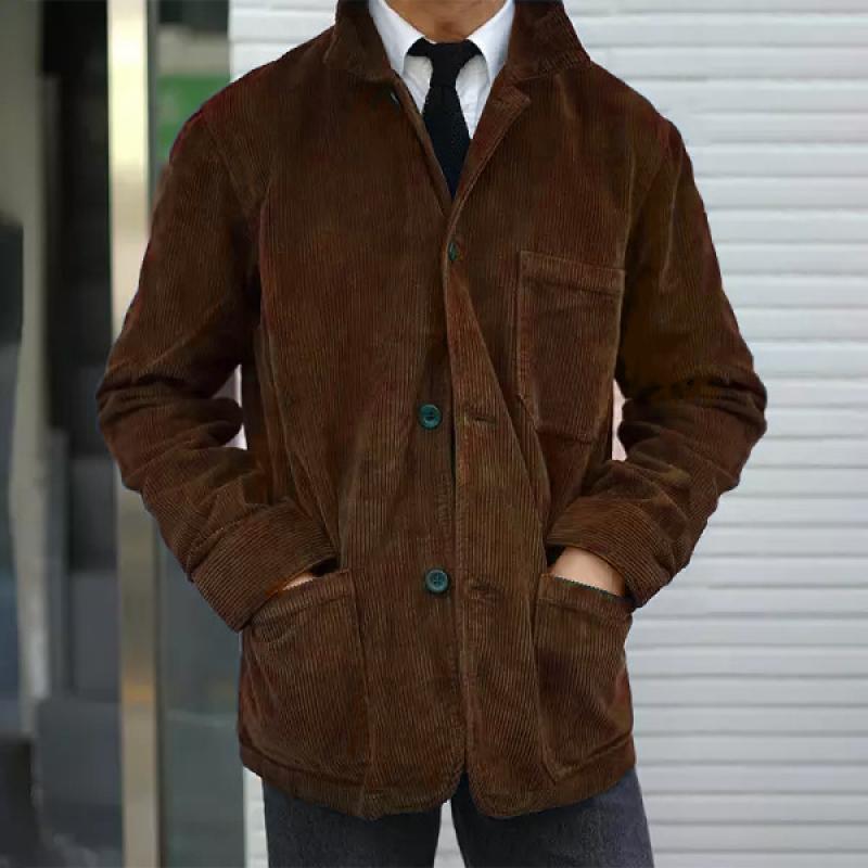 Men's Solid Color Multi-pocket Corduroy Coat 75641462Z