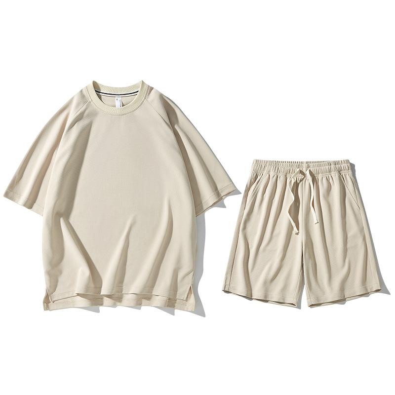 Solid, løs, rund hals, kortermet T-skjorte shortssett 58391456Z