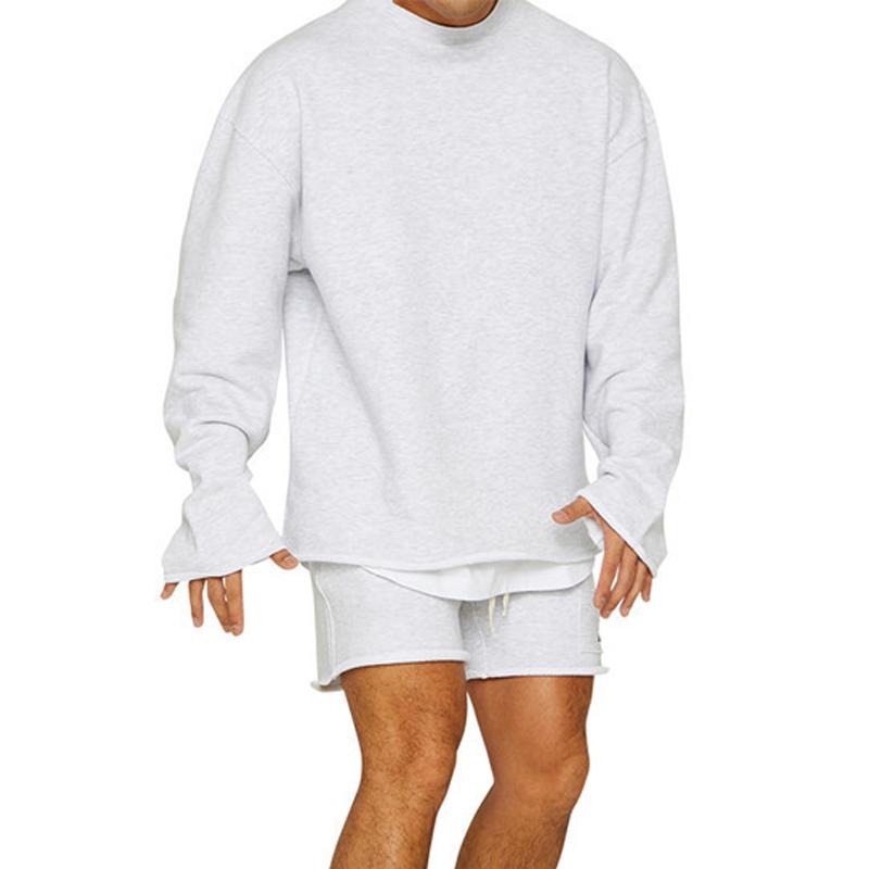 Conjunto de sudadera y pantalones cortos sueltos de color liso a la moda para hombre 47733694Z