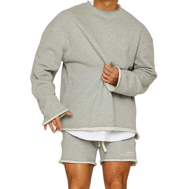 Conjunto de sudadera y pantalones cortos sueltos de color liso a la moda para hombre 47733694Z