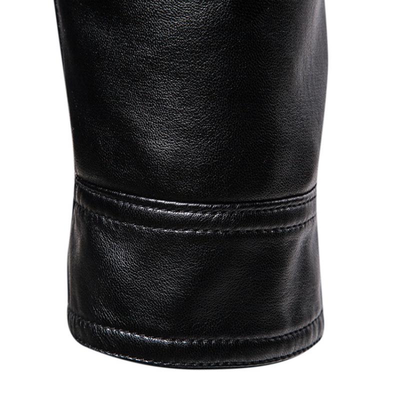 Giacca da motociclista in pelle con colletto alto sottile vintage da uomo 91771623M