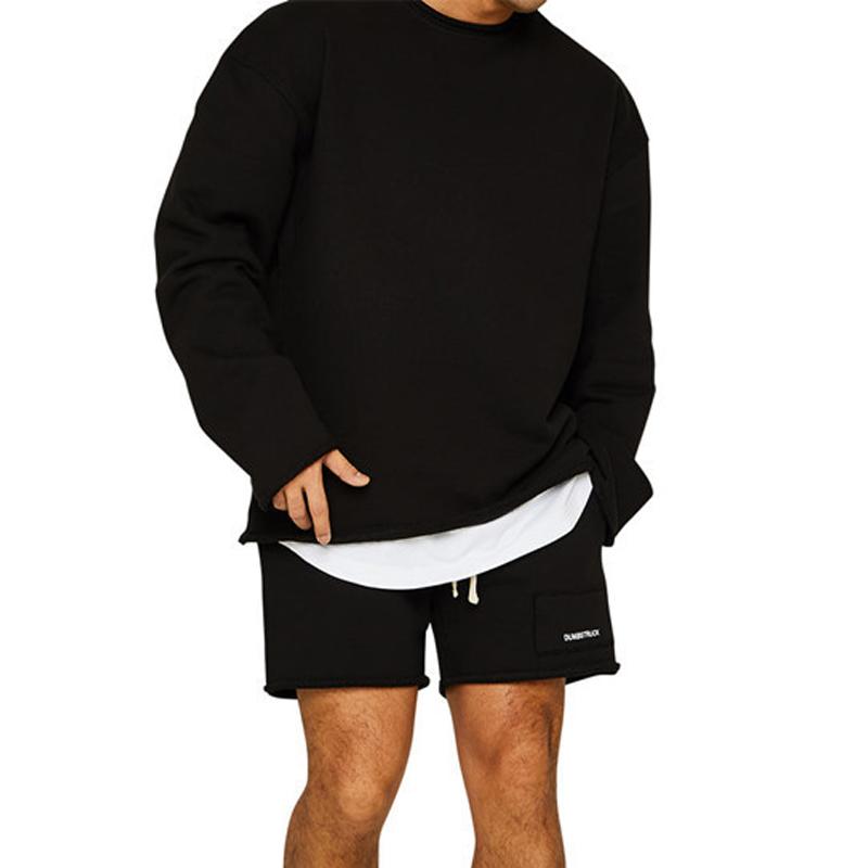 Conjunto de sudadera y pantalones cortos sueltos de color liso a la moda para hombre 47733694Z