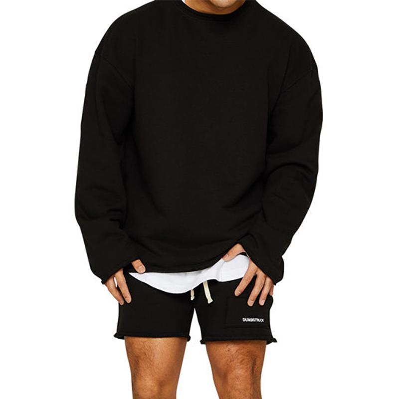 Conjunto de sudadera y pantalones cortos sueltos de color liso a la moda para hombre 47733694Z