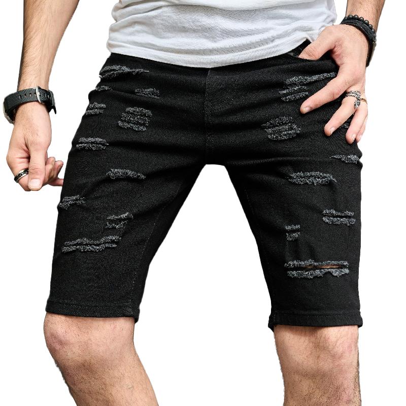Schmale, gebürstete Jeans-Shorts für Herren mit lässigen Löchern 29690737Z