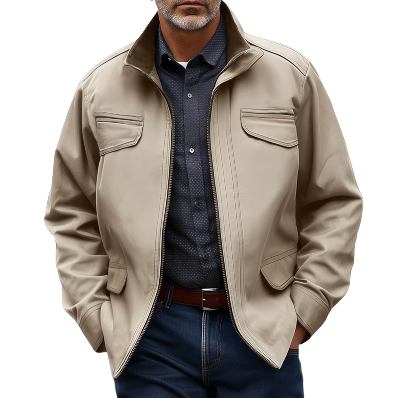 Men's Business Classic Cotton Stand Collar Zipper Jacket MTA3077H8U