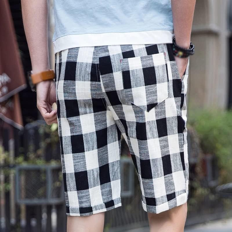 Short droit décontracté en coton et lin à rayures pour hommes, taille élastique, 54118289M