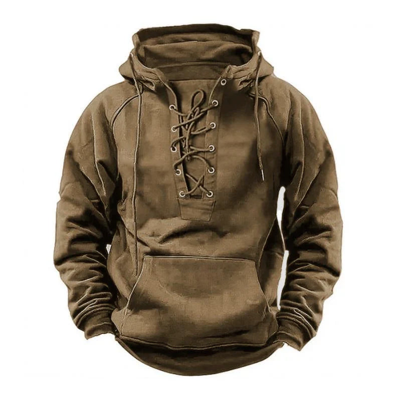 【24-hour shipping】Men's Casual Outdoor Solid Color Lace-up Kangaroo Pocket Long Sleeve Hoodie 85726144M