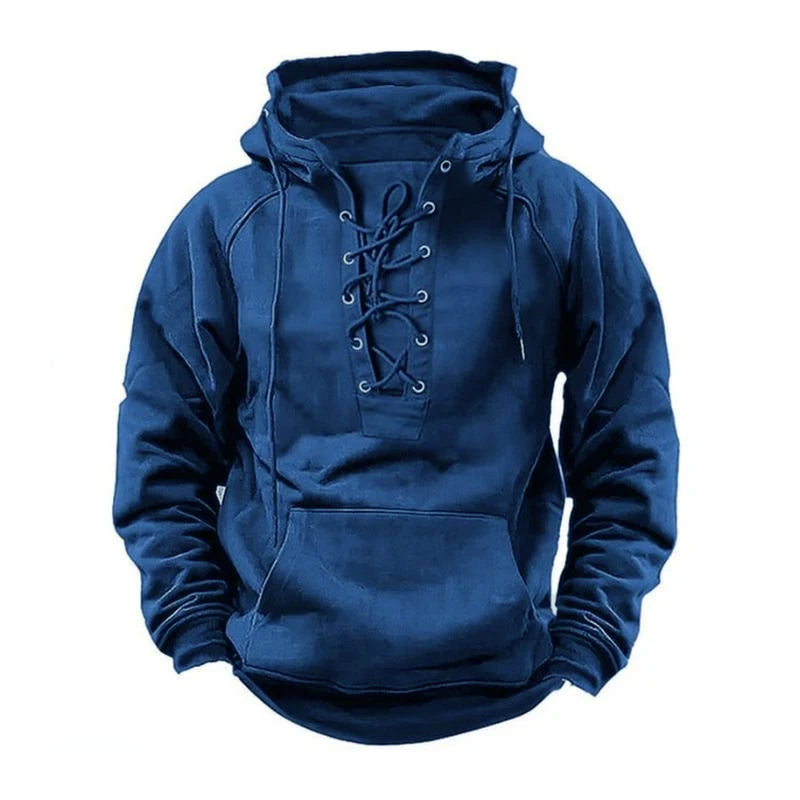 【Envío en 24 horas】Sudadera con capucha de manga larga con bolsillo tipo canguro y cordones de color liso para exteriores informal para hombre 85726144M