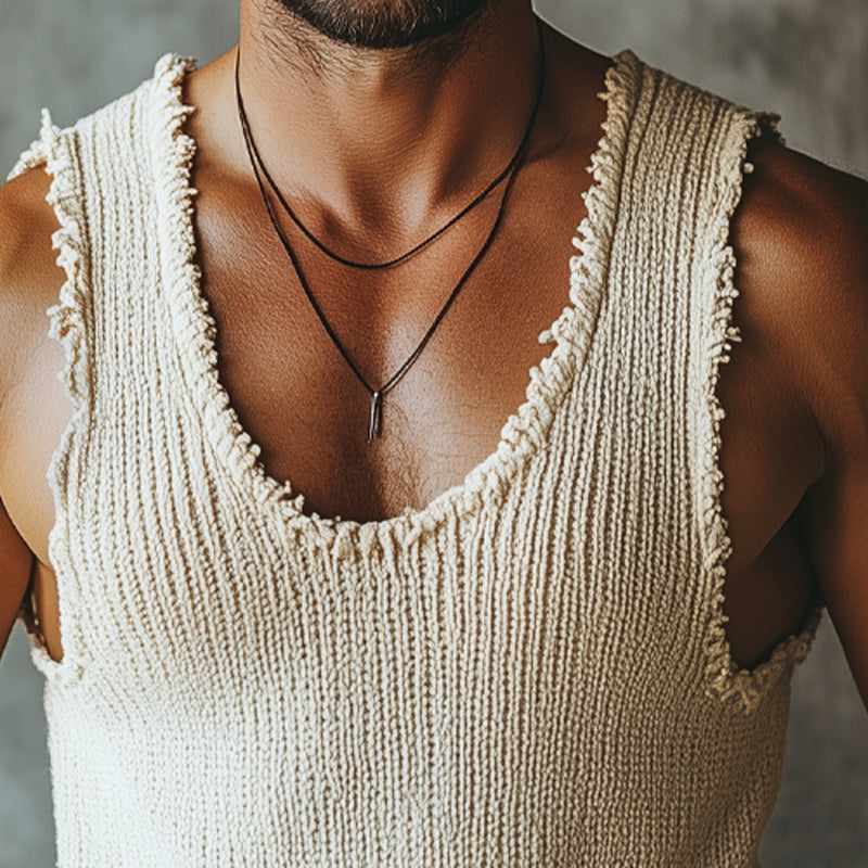 Men's Summer Basic Knitted Raw Edge Tank Top MTA0735E8U